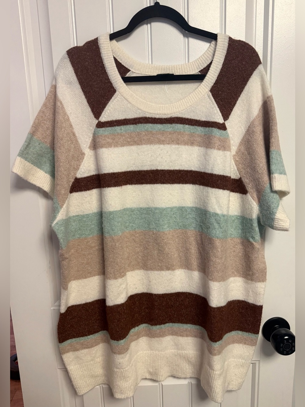 torrid Cream, Brown & Mint Striped Scoop-Neck Sweater